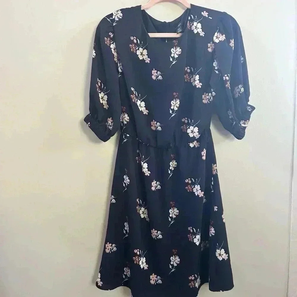 Halogen puff‎ sleeve floral midi dress